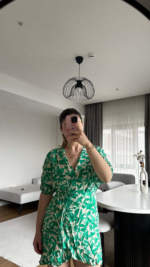 Yeşil Desenli Mini Bohem Elbise - Görsel 2