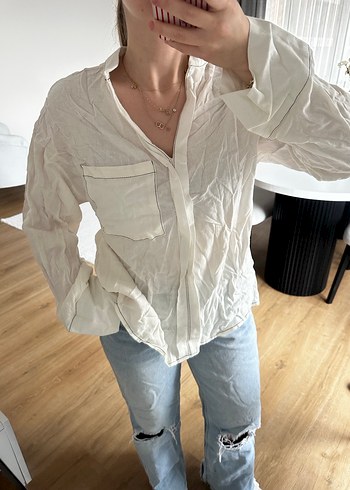 Beyaz Uzun Kollu Keten Gömlek - Görsel 2