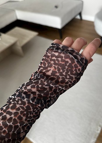 Leopar Desenli Uzun Kollu Mini Elbise - Görsel 3