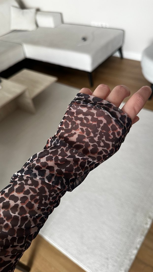 Leopar Desenli Uzun Kollu Mini Elbise - Görsel 3