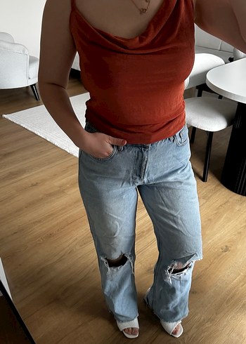 Yırtık Diz Detaylı Loose Fit Kadın Jean - Görsel 3