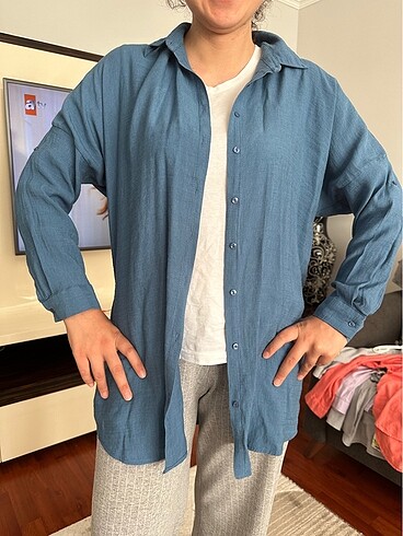 mavi renk oversize gömlek