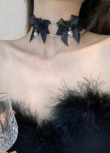 American Vintage Ayarlanabilir siyah choker