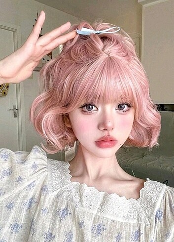 Pembe kore tarzı anime look cosplay peruk 