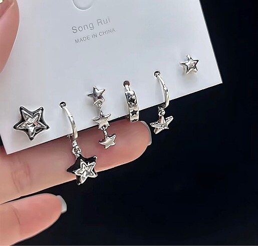 Beden Kore tarzı GALAXY yıldız küpe seti