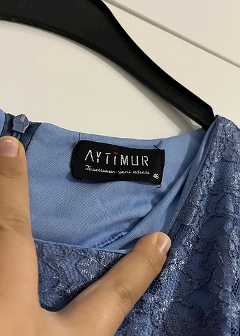46 Beden mavi Renk Dantel Detaylı Mavi Uzun Abiye Elbise