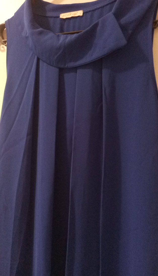 Mavi Uzun Drapeli Kolsuz Kadın Elbise hamilelik. - Görsel 3