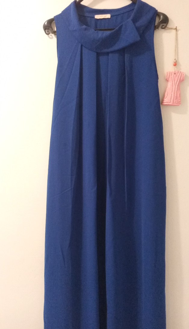 Mavi Uzun Drapeli Kolsuz Kadın Elbise hamilelik. - Görsel 2