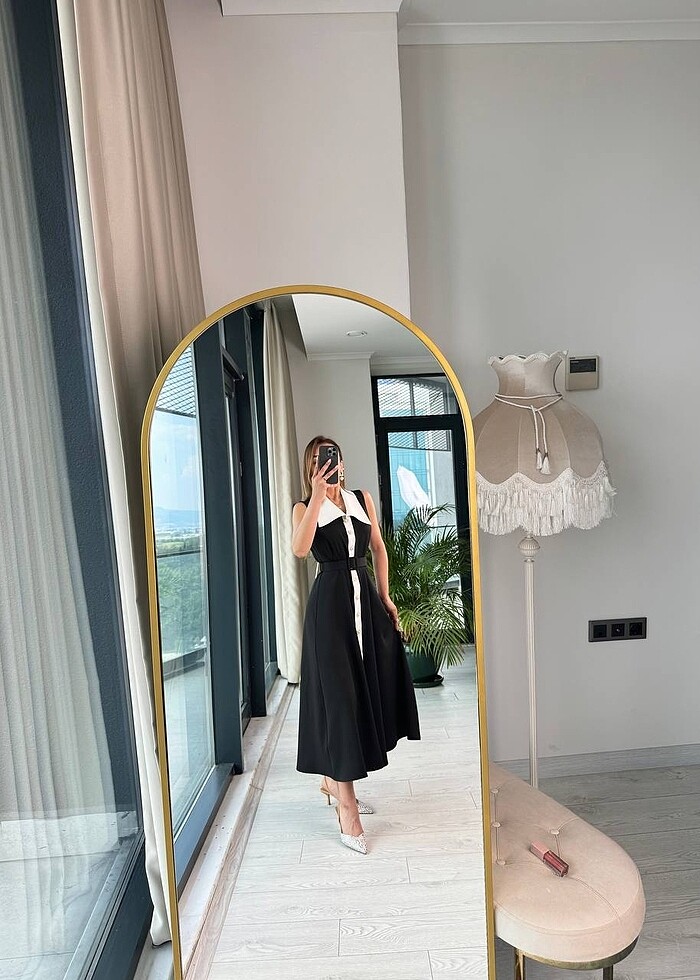 İnci taşlı yakalı elbise - Görsel 3