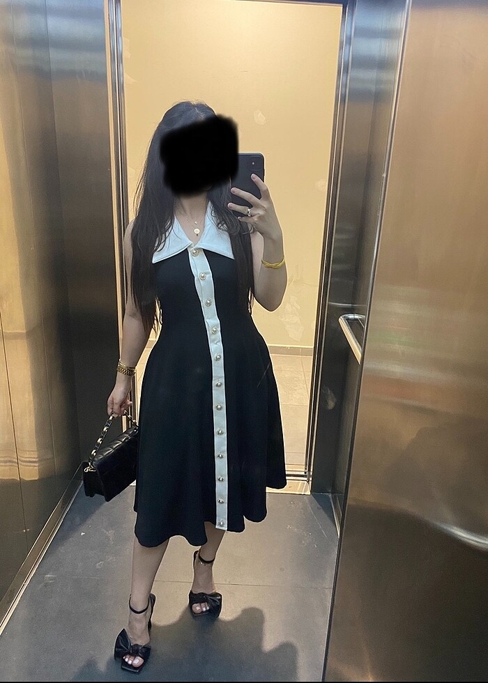 İnci taşlı yakalı elbise - Görsel 2