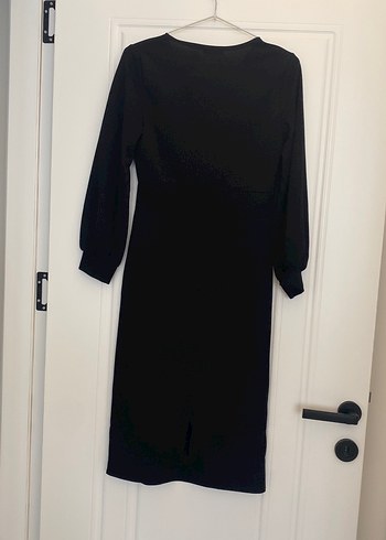 Uzun Kollu Siyah Midi V Yakalı Elbise - Görsel 5