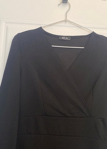 Uzun Kollu Siyah Midi V Yakalı Elbise - Görsel 3