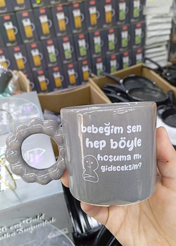 Diger Gri Yazılı Seramik Kupa