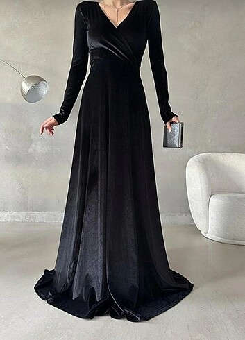 Siyah kadife abiye elbise 