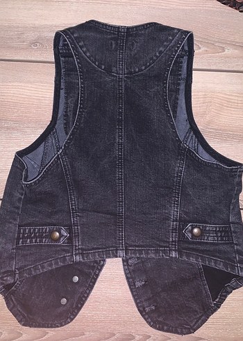 American Vintage Koyu Gri Denim Düğmeli Kadın Yelek
