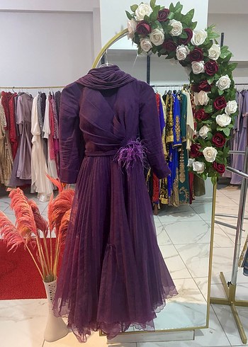 Uzun Mor Pilili Straplez Elbise - Görsel 2