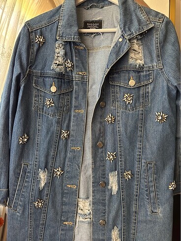 Yırtık detaylı taşlı ceket - Görsel 2