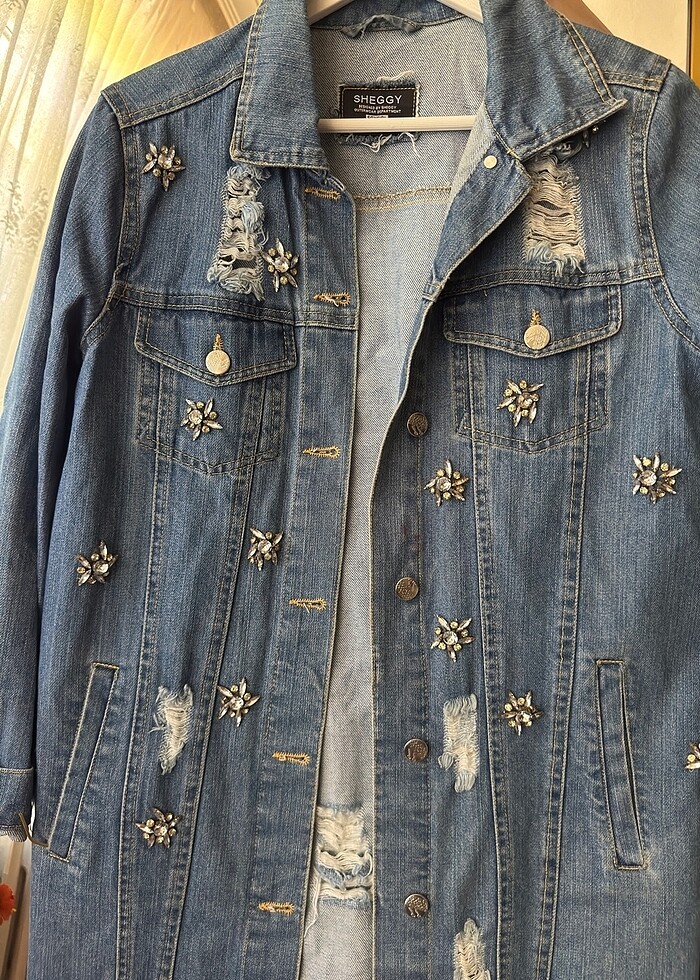 Yırtık detaylı taşlı ceket - Görsel 2