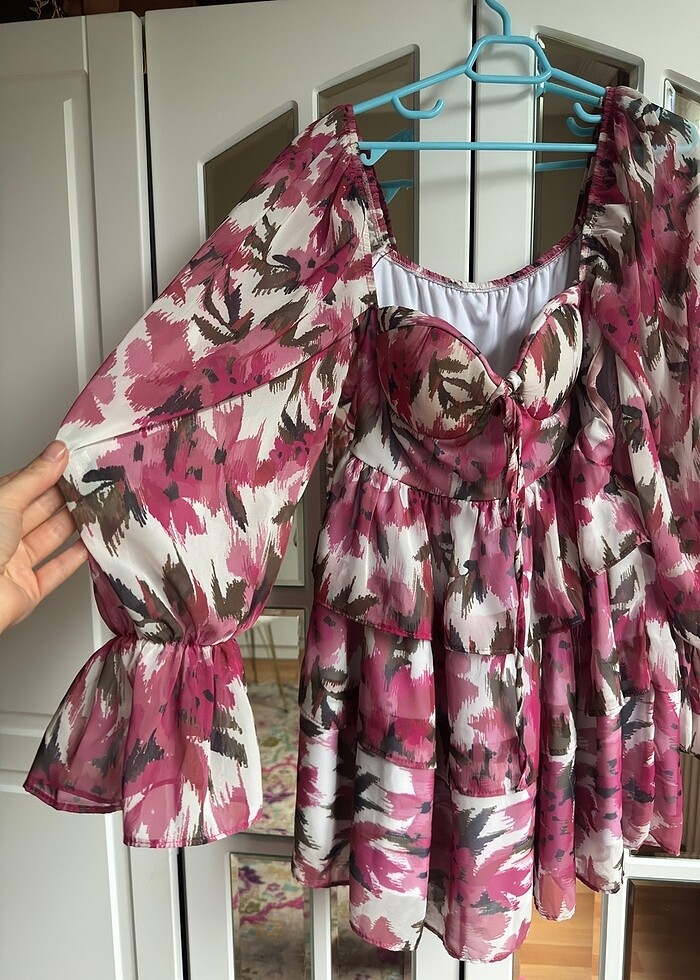 Şifon mini elbise - Görsel 4