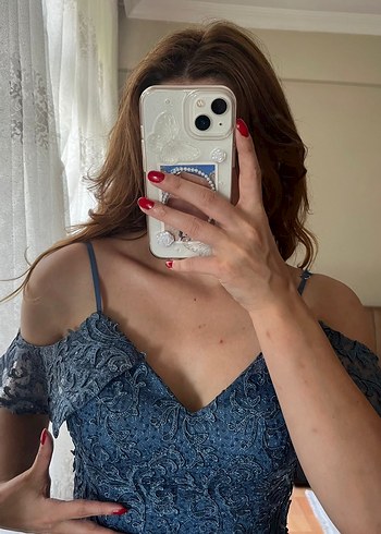 Dantel Detaylı Straplez Midi Elbise - Görsel 4