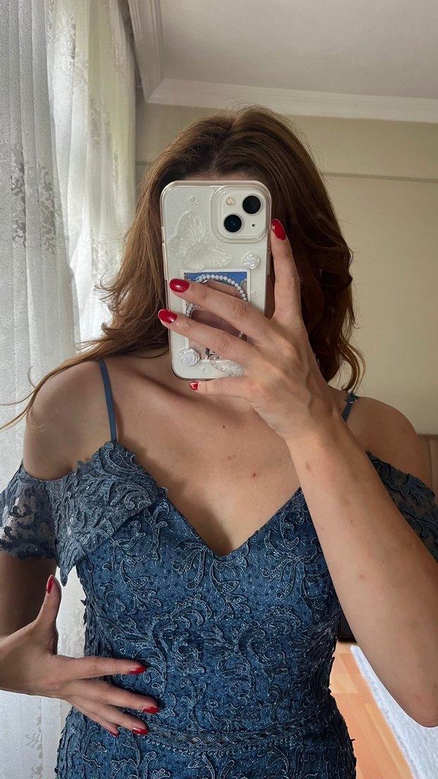 Dantel Detaylı Straplez Midi Elbise - Görsel 4