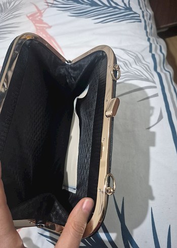 Siyah Deri Yılan Desenli Kadın Portföy Çanta zinciri yok - Görsel 3