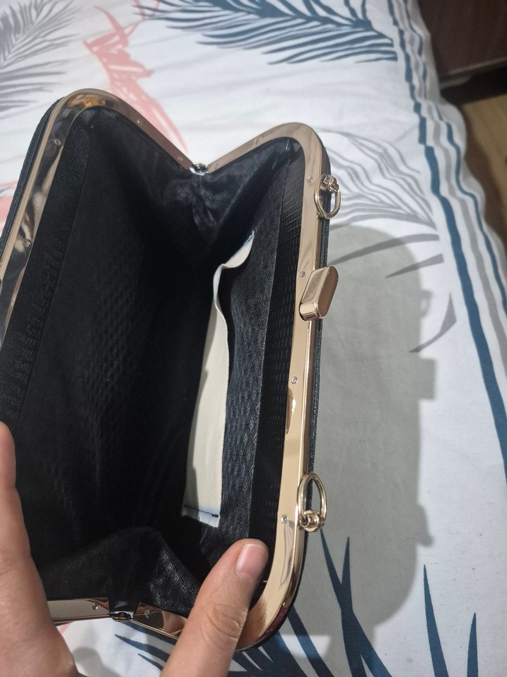 Siyah Deri Yılan Desenli Kadın Portföy Çanta zinciri yok - Görsel 3