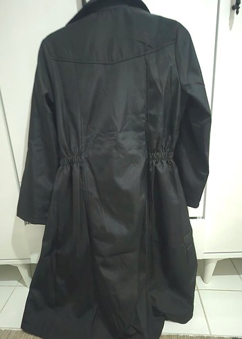 Uzun Siyah Kadın trençkot - Görsel 4
