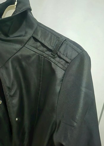 Uzun Siyah Kadın trençkot - Görsel 2