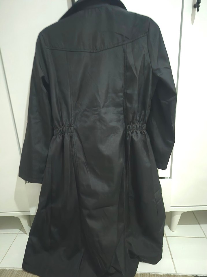 Uzun Siyah Kadın trençkot - Görsel 4