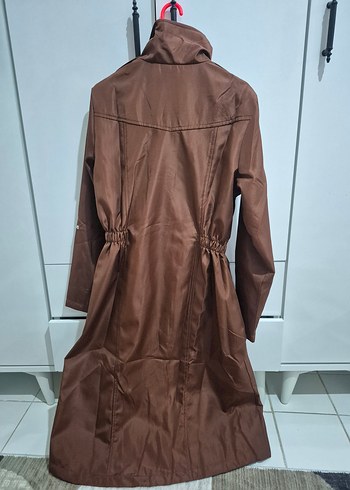 Kahverengi Uzun Kadın yağmurluk - Görsel 4