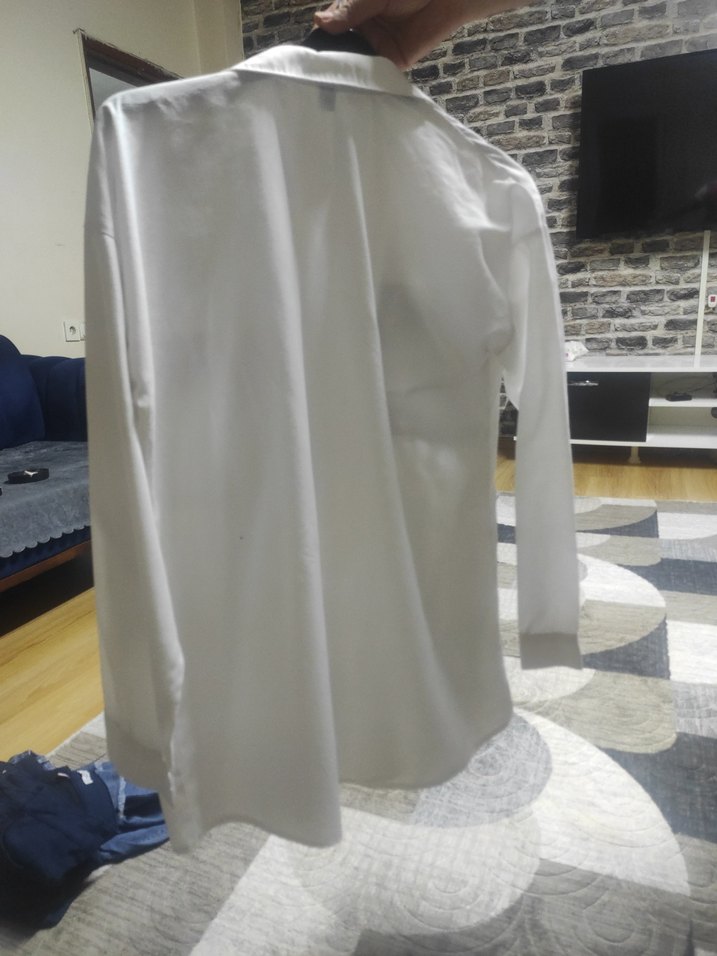 Düğmeli, Notched Yaka, Baskılı Beyaz Kadın Gömlek - Görsel 2