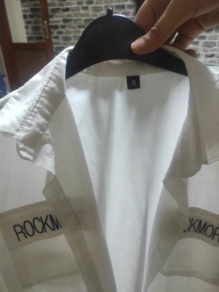 Düğmeli, Notched Yaka, Baskılı Beyaz Kadın Gömlek - Görsel 3