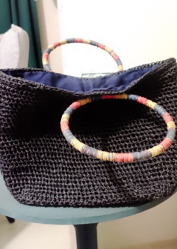 El örgüsü deri tabanlı kol çantası - Görsel 4