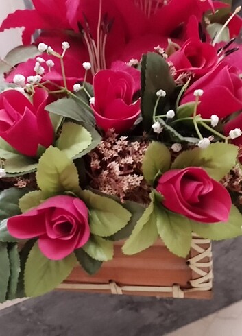 Nostaljik bambu sepetli yapay çiçek  - Görsel 2