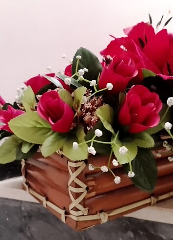 Nostaljik bambu sepetli yapay çiçek  - Görsel 3