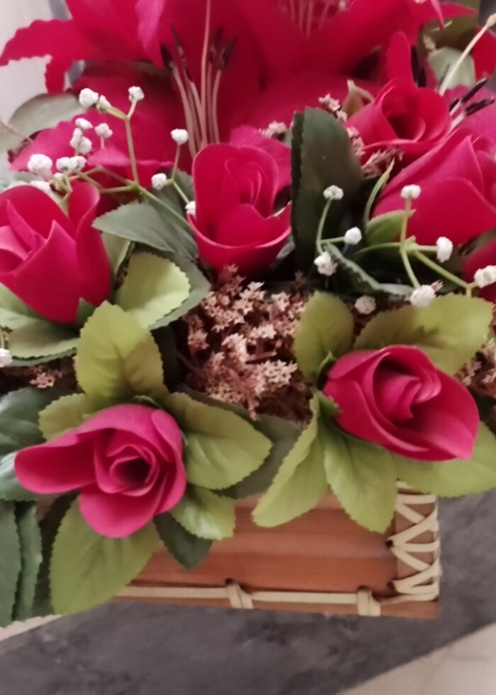 Nostaljik bambu sepetli yapay çiçek  - Görsel 2