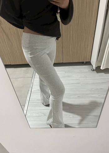 Gri Kadın Midi İspanyol Paça Pamuk Pantolon - Görsel 5