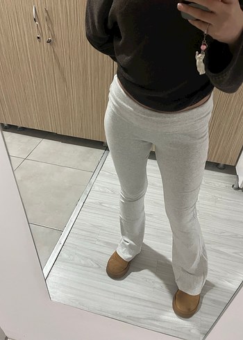 Gri Kadın Midi İspanyol Paça Pamuk Pantolon - Görsel 4