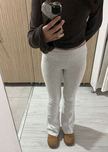 Gri Kadın Midi İspanyol Paça Pamuk Pantolon - Görsel 2