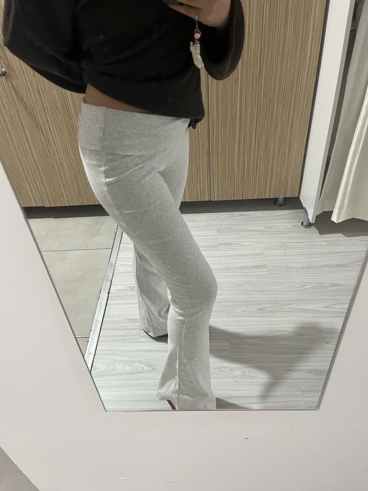 Gri Kadın Midi İspanyol Paça Pamuk Pantolon - Görsel 5