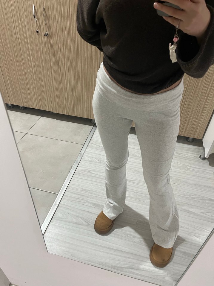 Gri Kadın Midi İspanyol Paça Pamuk Pantolon - Görsel 4