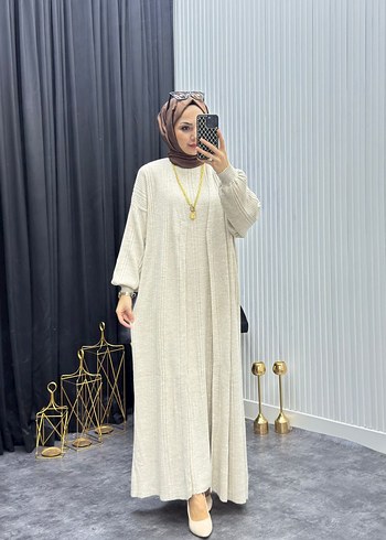 Bej Kadın Uzun Salaş Elbise - Görsel 8