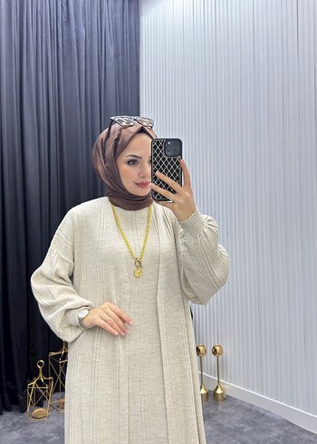 Bej Kadın Uzun Salaş Elbise - Görsel 9