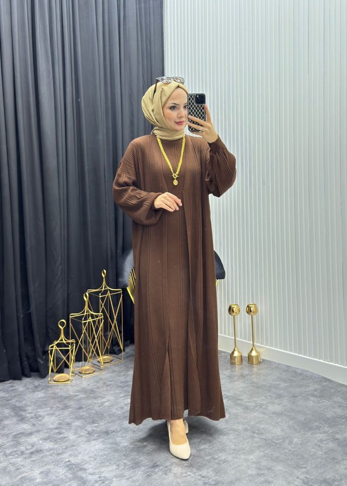 Bej Kadın Uzun Salaş Elbise - Görsel 4