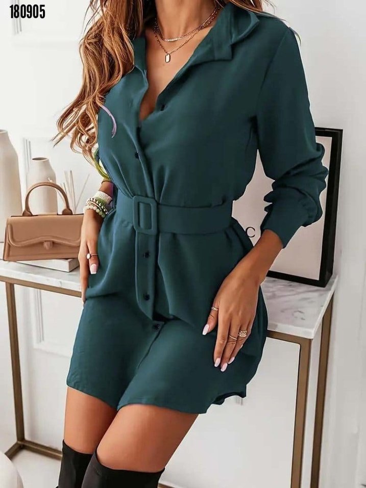 Kemerli Kırmızı Mini Ofis Elbisesi - Görsel 2