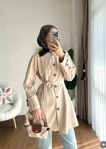 Kahverengi Süet Kemerli Mini Trençkot - Görsel 6