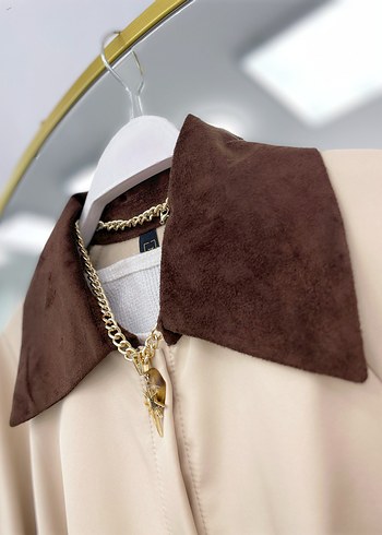 Kahverengi Süet Kemerli Mini Trençkot - Görsel 8