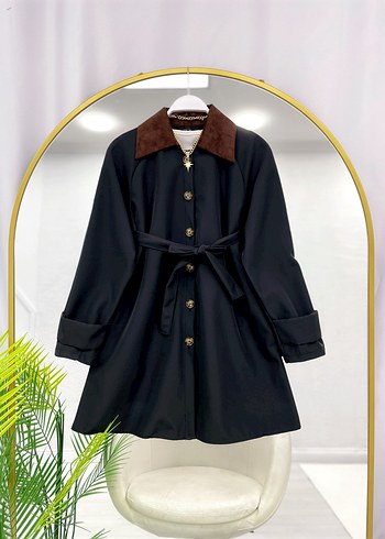 Kahverengi Süet Kemerli Mini Trençkot - Görsel 3