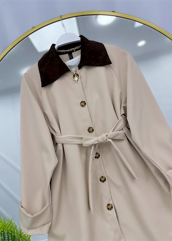 Kahverengi Süet Kemerli Mini Trençkot - Görsel 4
